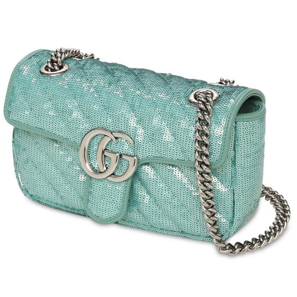 NEW GUCCI MARMONT SEQUIN MINI LEATHER GG SHOULDER CROSSBODY BAG PURSE